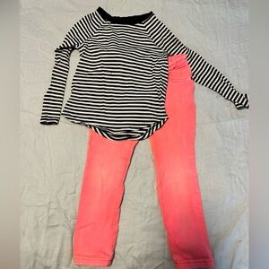 Cat & Jack Bright Coral Super Stretch Pants and Striped Shirt Bundle
